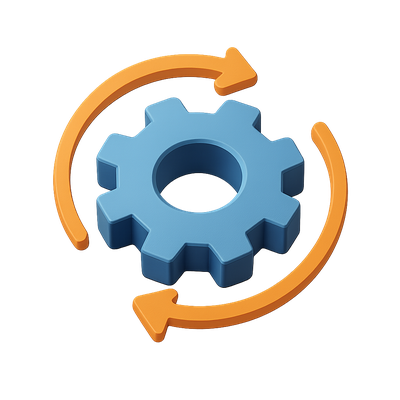 3D Gear Movement Icon with Arrows Indicating Motion