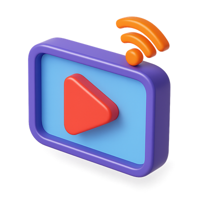 Isometric 3D Livestream Icon with Play Button and Signal