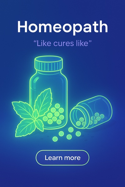 Glowing Homeopathy Scene with Vibrant Colors and Text