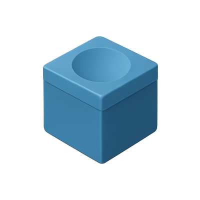 3D Blue Cube with Circular Indentation
