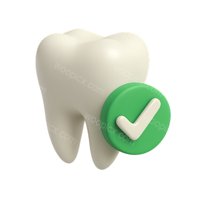 3D Tooth Icon with Check Mark for Dental Health