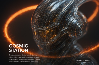 Hyperrealistic Cosmic Station with Glowing Technology