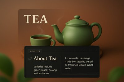 Elegant 3D Tea Illustration with Informative Overlay
