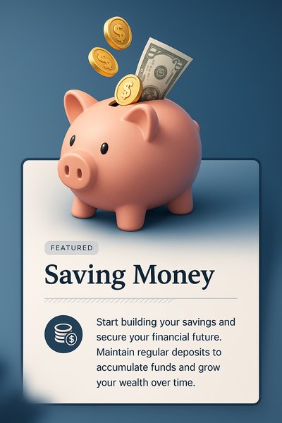 3D Piggy Bank with Falling Coins and Dollar Bills