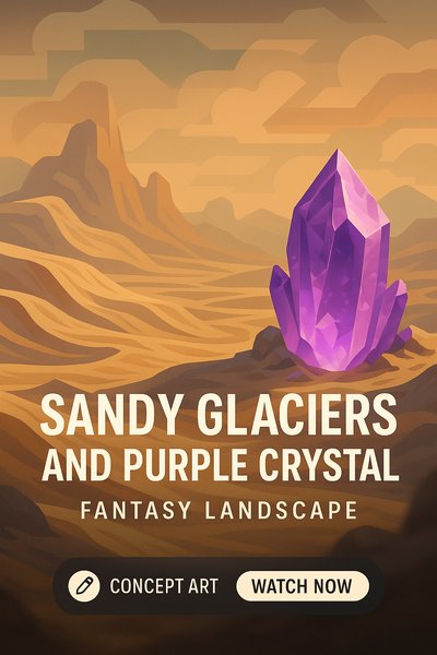 Fantasy Landscape Featuring Sandy Glaciers and a Purple Crystal