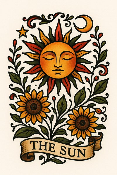 Vibrant Illustration of the Sun with Floral Elements