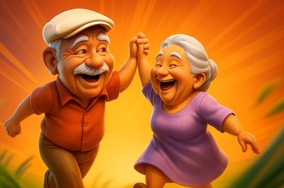Joyful Elderly Couple Embracing Retirement Outdoors