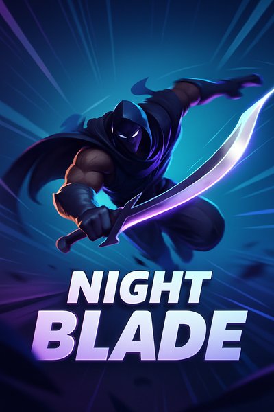 Dynamic Night Blade Character Illustration with Bold Typography