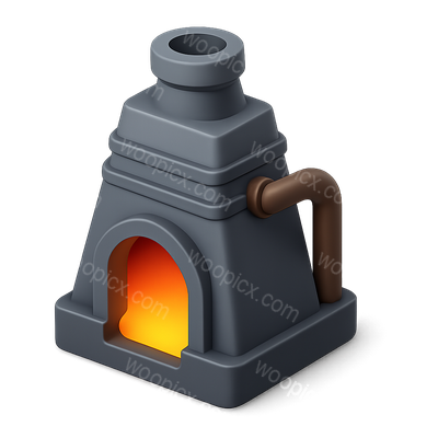 Stylized 3D Blast Furnace Icon with Volumetric Design