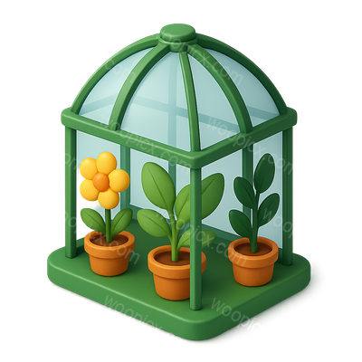 3D Icon of a Botanical Garden Greenhouse with Plants