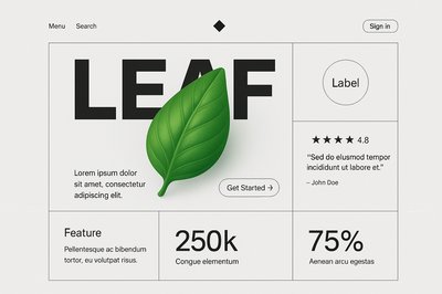 Minimalistic Landing Page Design Featuring Leaf Element