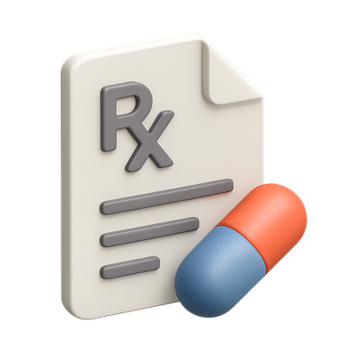 Stylized 3D Prescription and Pill Icon Design