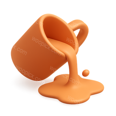 3D Icon of Spilled Cup with Liquid Overflowing
