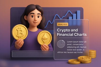 Woman Holding Crypto Coins with Financial Charts Background