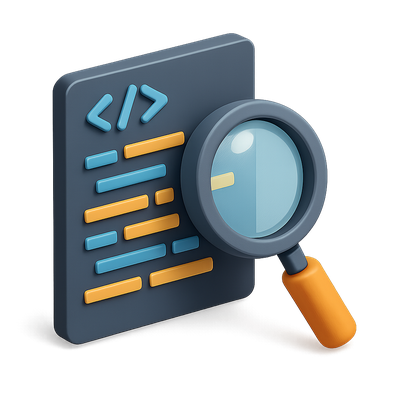 3D Code Magnifier Icon with Isometric Design