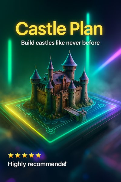 Dynamic Neon Castle Plan Carousel Design with Engaging Elements