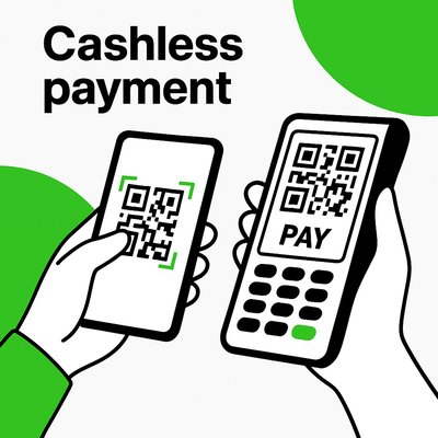 Illustration of Cashless Payment Process with QR Codes