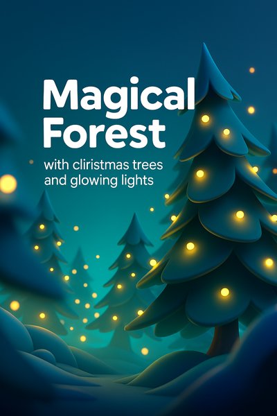 Enchanting Forest Scene with Christmas Trees and Glowing Lights