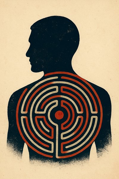 Silhouette with a Maze Tattoo Design on Beige Background