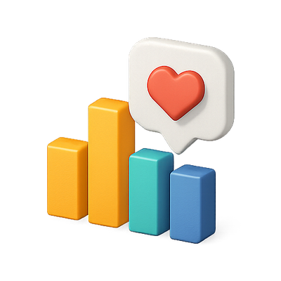 3D Bar Chart with Heart Icon for Data Visualization