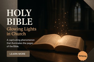 Holy Bible with Glowing Lights in Church Setting