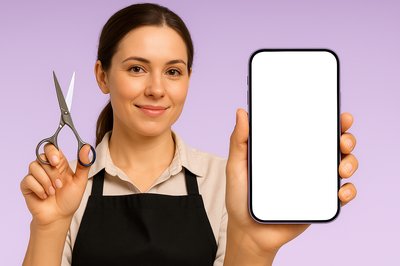 Woman Hairstylist Holding Scissors and Phone