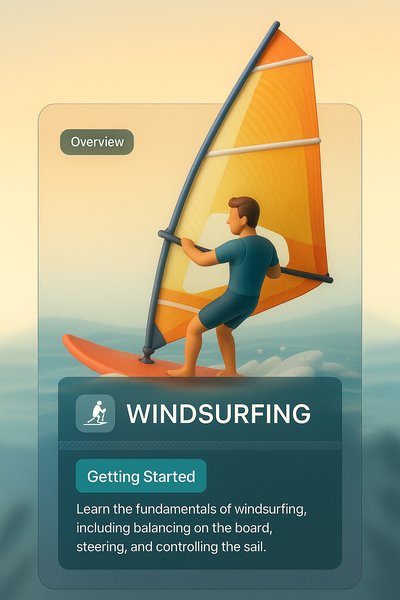 Vibrant Windsurfing 3D Illustration with Informative Overlay