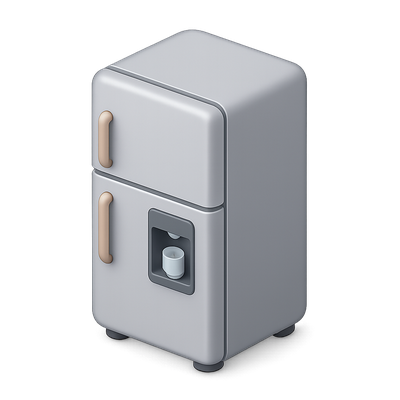 Stylish 3D Refrigerator Icon with Water Dispenser