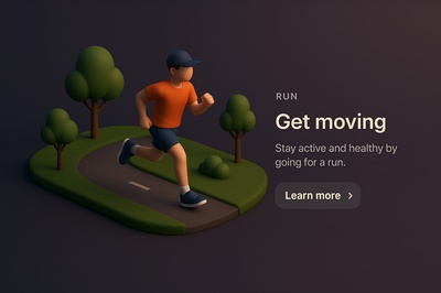 Vibrant 3D Scene of a Runner in a Minimalist Landscape