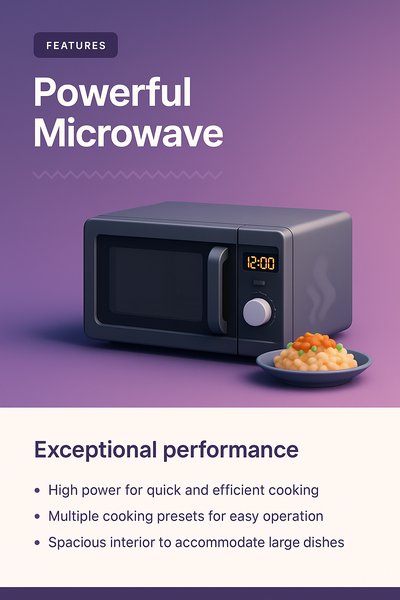 3D Microwave with Features Highlighted for Landing Page