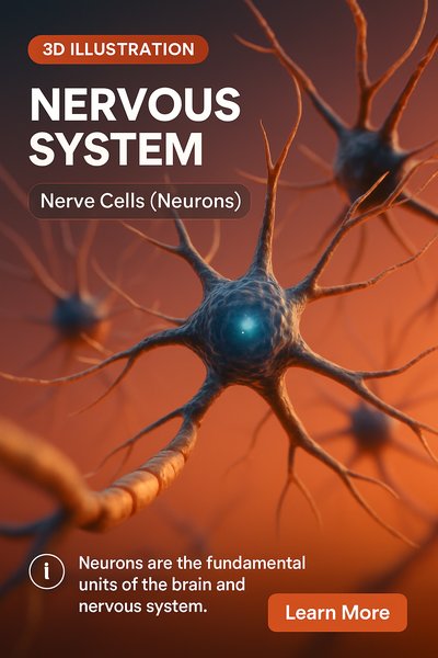 3D Illustration of Nervous System Neurons and Nerve Cells