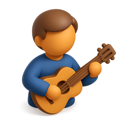 3D Musician Icon Playing Guitar with Isometric Style