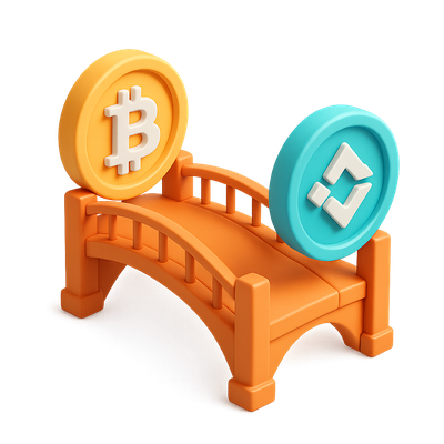 3D Cross-Chain Bridge Icon with Cryptocurrency Symbols