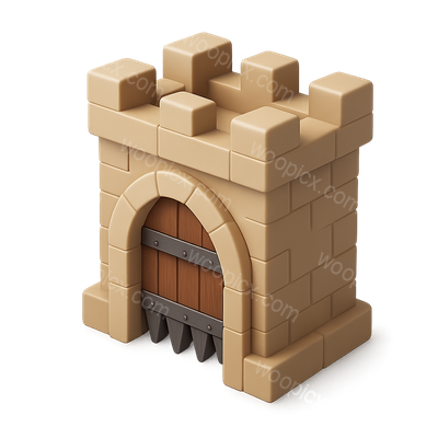 3D Gatehouse Defense Icon with Isometric Design