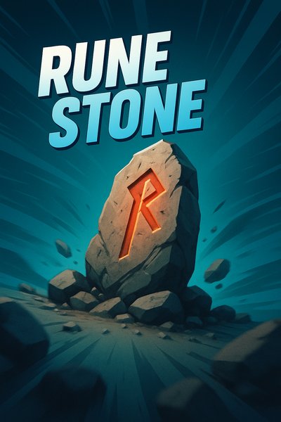 Dynamic Rune Stone Illustration with Bold Title