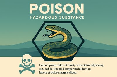 Stylized Illustration of Poison with Snake and Warning Symbol