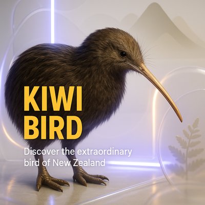 3D Render of a Kiwi Bird with Informative Overlay