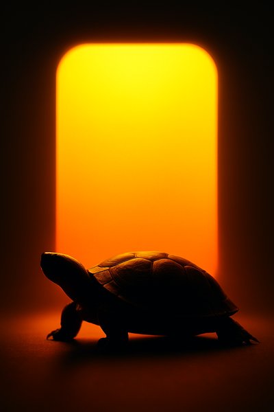 Backlit Turtle Silhouette with Gradient Background