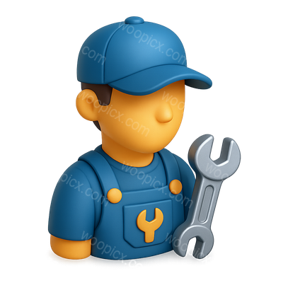 3D Auto Mechanic Icon with Wrench in Isometric View