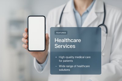 Pharmacist Holding Blue Phone with Healthcare Services Highlight