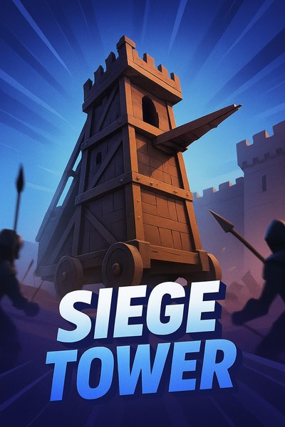 Dynamic Siege Tower Illustration with Bold Title