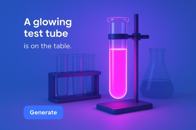 Fluorescent Test Tube with Neon Glow in Blue Background