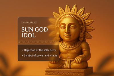 3D Sun God Idol Illustration with Integrated Design Elements