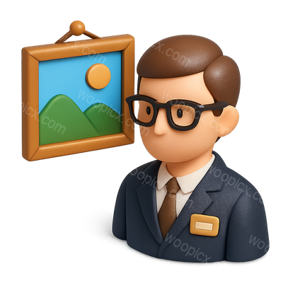 3D Icon of a Gallery Owner with Artwork
