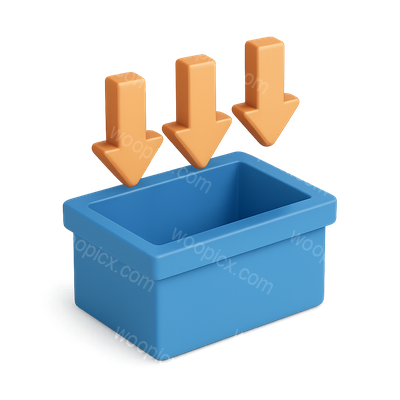 3D Container Icon with Downward Arrows in Isometric View