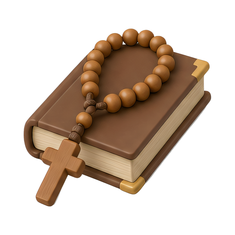 rosary beads on an open book