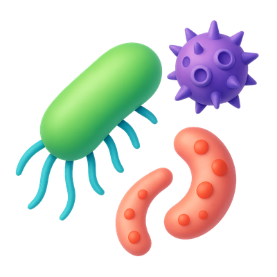 Stylized 3D Microorganism Icons with Transparent Background