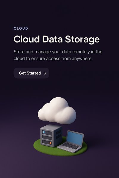 3D Realistic Cloud Data Storage Scene with Laptop and Server