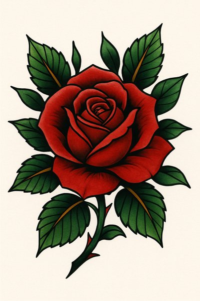 Vibrant Traditional Rose Tattoo Design