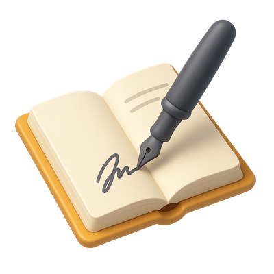Stylish 3D Book Signing Icon with Pen and Open Book